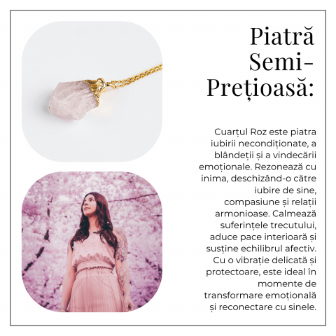 Iubire si Armonie – Colier cu Piatra Cuart Roz si Lant Auriu [5]