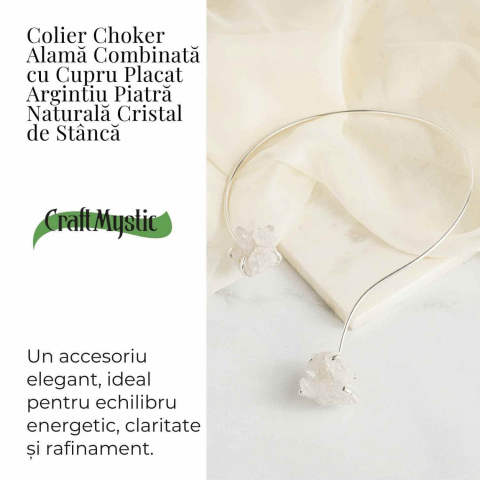 Colier Choker Argintiu cu Cristal de Stanca – Echilibru si Claritate Energetica [2]