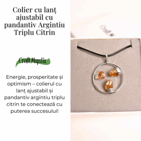 Colier cu pandantiv rotund si 3 pietre de Citrin – Abundenta si Energie Pozitiva [2]