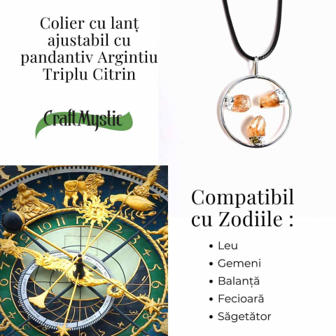 Colier cu pandantiv rotund si 3 pietre de Citrin – Abundenta si Energie Pozitiva [3]