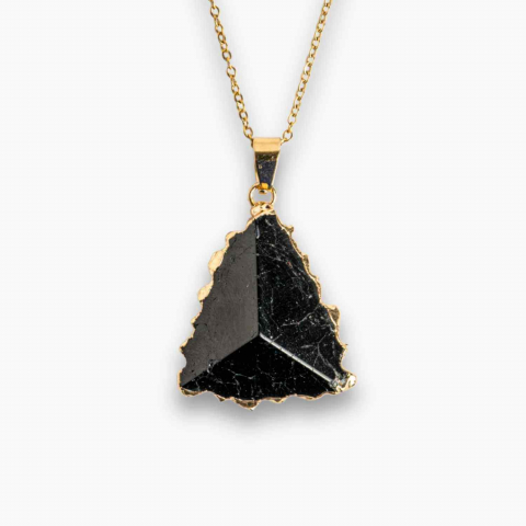Claritate Mentala si Focus - Colier Auriu din Cupru Placat cu Piatra Naturala Obsidian - Protectie si Echilibru