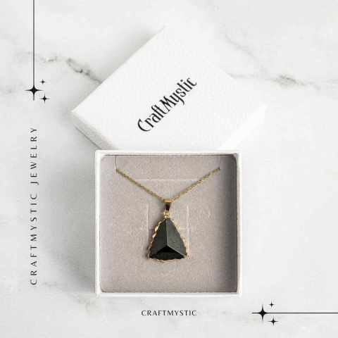 Colier Auriu din Cupru Placat cu Piatra Naturala Obsidian - Protectie si Echilibru [6]