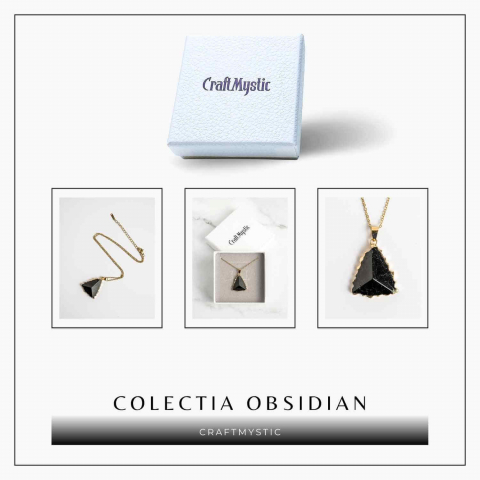 Colier Auriu din Cupru Placat cu Piatra Naturala Obsidian - Protectie si Echilibru [7]