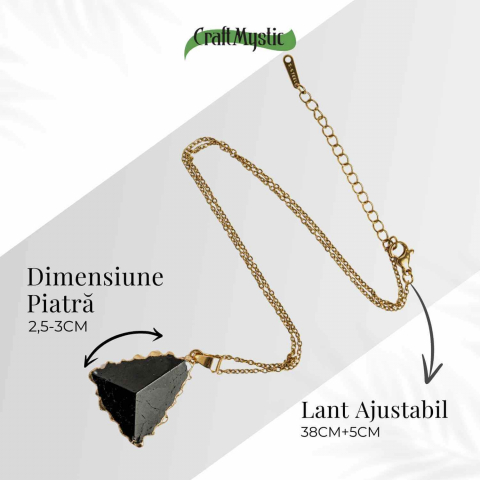 Colier Auriu din Cupru Placat cu Piatra Naturala Obsidian - Protectie si Echilibru [4]