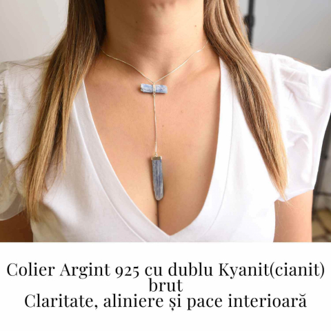 Colier Brut cu Dublu Kianit ( Cianit ) din Argint 925 – Comunicare Autentica si Aliniere Spirituala [1]