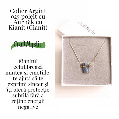 Colier Brut cu Kianit ( Cianit ) din Argint 925 placat cu aur de 18k –Liniste Interioara si Claritate Mentala [2]