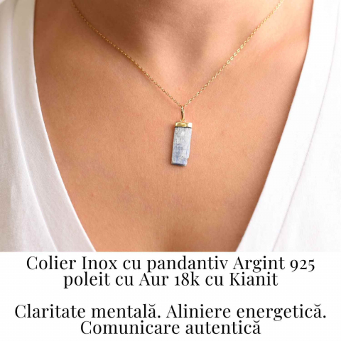 Colier Brut cu Kianit ( Cianit ) din Argint 925 placat cu aur de 18k-Comunicare Autentică și Calm Mental [1]