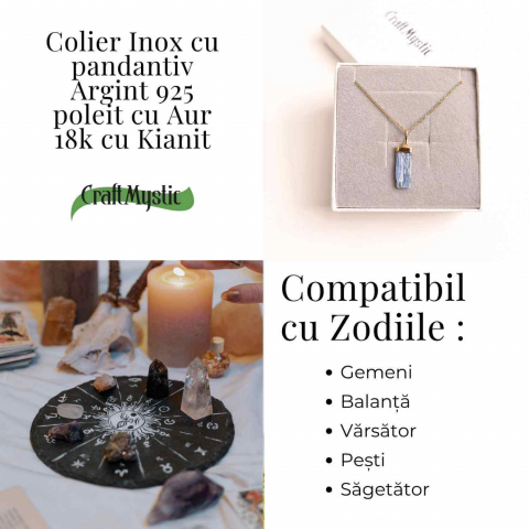 Colier Brut cu Kianit ( Cianit ) din Argint 925 placat cu aur de 18k-Comunicare Autentică și Calm Mental [4]