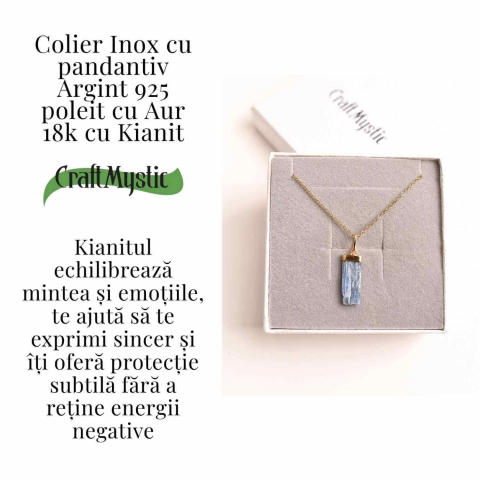 Colier Brut cu Kianit ( Cianit ) din Argint 925 placat cu aur de 18k-Comunicare Autentică și Calm Mental [3]