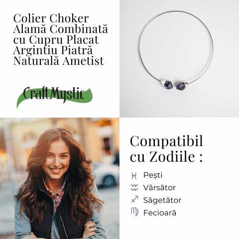 Colier Choker Argintiu cu Piatra Ametist Bruta - Echilibrare si Spiritualitate [4]
