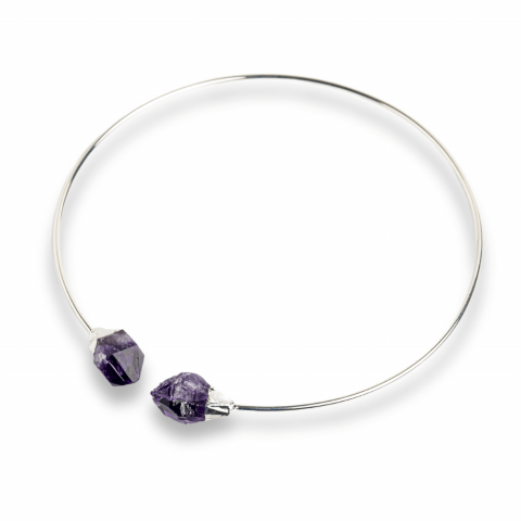 Claritate Mentala si Focus - Colier Choker Argintiu cu Piatra Ametist Bruta - Echilibrare si Spiritualitate