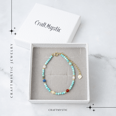 Bratara Multigem din Argint 925 Placat cu Aur – Turcoaz, Agat Rosu, Lapis Lazuli, Jad Alb, Topaz Galben si Perla Naturala – Energie Pozitiva si Armonie [2]