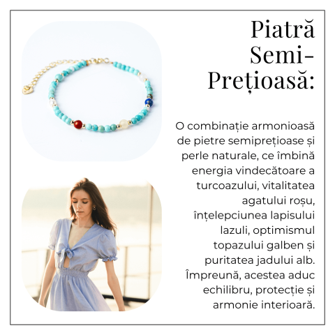 Bratara Multigem din Argint 925 Placat cu Aur – Turcoaz, Agat Rosu, Lapis Lazuli, Jad Alb, Topaz Galben si Perla Naturala – Energie Pozitiva si Armonie [5]