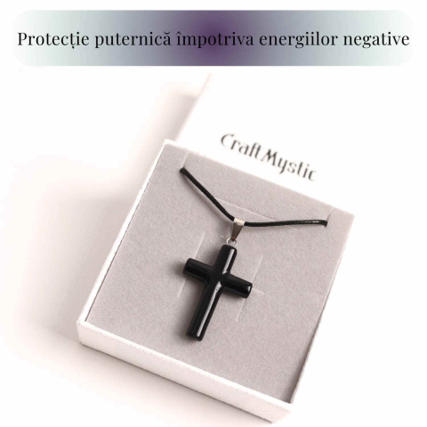 Colier cu Obsidian Natural in forma de cruce - Protectie Energetica si Echilibru [5]