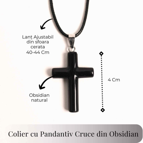 Colier cu Obsidian Natural in forma de cruce - Protectie Energetica si Echilibru [3]