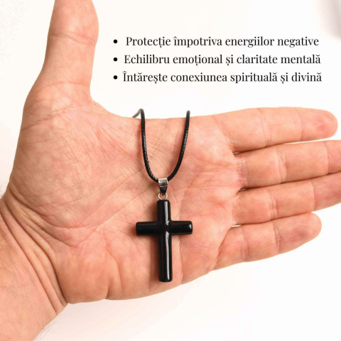 Colier cu Obsidian Natural in forma de cruce - Protectie Energetica si Echilibru [2]