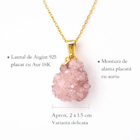 Colier cu Ametist Roz Natural – Lant Argint Placat Aur 18K – Piatra Bruta Brazilia [2]