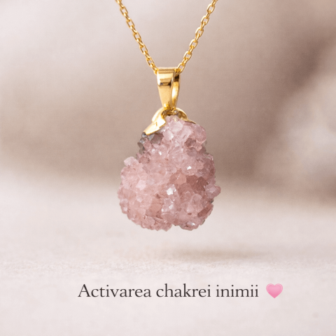 Colier cu Ametist Roz Natural – Lant Argint Placat Aur 18K – Piatra Bruta Brazilia [4]