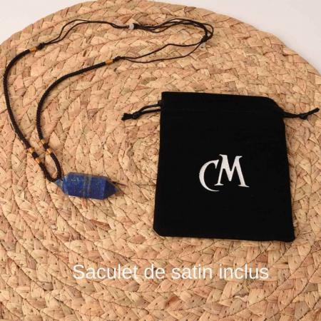 Colier cu cristal vindecator Obsidian 4-5 cm, in forma hexagonala cu dublu varf si saculet satin negru – pentru protectie, vointa si noroc [3]