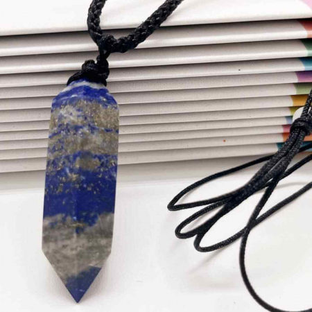 Colier cu cristal vindecator Obsidian 4-5 cm, in forma hexagonala cu dublu varf si saculet satin negru – pentru protectie, vointa si noroc [5]