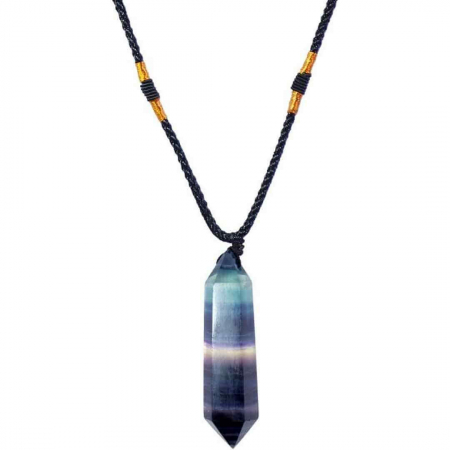 Colier cu cristal vindecator Obsidian 4-5 cm, in forma hexagonala cu dublu varf si saculet satin negru – pentru protectie, vointa si noroc [0]