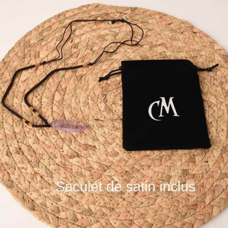 Colier cu cristal vindecator Obsidian 4-5 cm, in forma hexagonala cu dublu varf si saculet satin negru – pentru protectie, vointa si noroc [2]