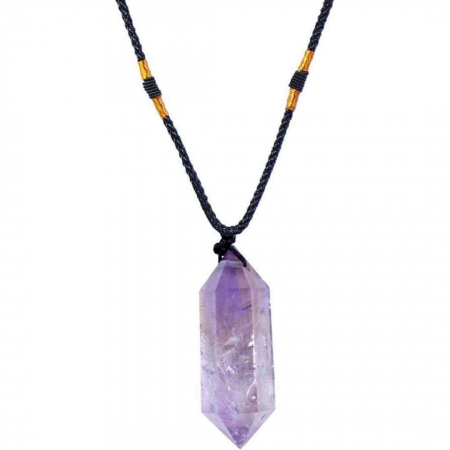 Colier cu cristal vindecator Obsidian 4-5 cm, in forma hexagonala cu dublu varf si saculet satin negru – pentru protectie, vointa si noroc [0]