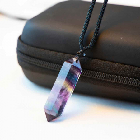 Colier cu cristal vindecator Obsidian 4-5 cm, in forma hexagonala cu dublu varf si saculet satin negru – pentru protectie, vointa si noroc [2]