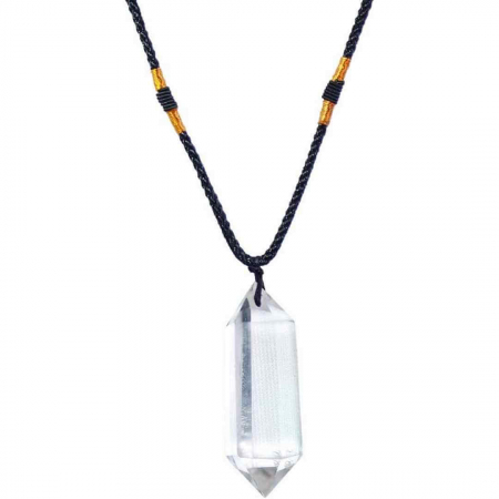 Colier cu cristal vindecator Obsidian 4-5 cm, in forma hexagonala cu dublu varf si saculet satin negru – pentru protectie, vointa si noroc [0]