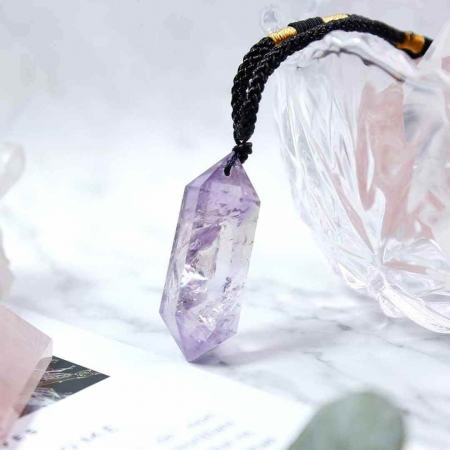 Colier cu cristal vindecator Obsidian 4-5 cm, in forma hexagonala cu dublu varf si saculet satin negru – pentru protectie, vointa si noroc [3]