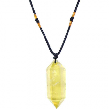 Colier cu cristal vindecator Obsidian 4-5 cm, in forma hexagonala cu dublu varf si saculet satin negru – pentru protectie, vointa si noroc [0]