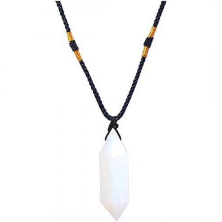 Colier cu cristal vindecator Obsidian 4-5 cm, in forma hexagonala cu dublu varf si saculet satin negru – pentru protectie, vointa si noroc [0]