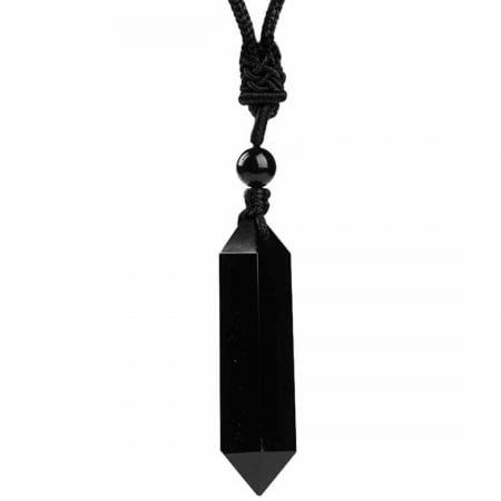 Coliere - Colier cu cristal vindecator Obsidian Negru, in forma hexagonala cu dublu varf si franghie neagra ajustabila – pentru protectie, stabilitate si armonie