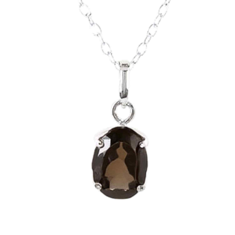 Prosperitate si Abundenta - Colier Argint 925 cu Cuart Fumuriu Oval fatetat – Echilibru, Protectie si Liniste Interioara
