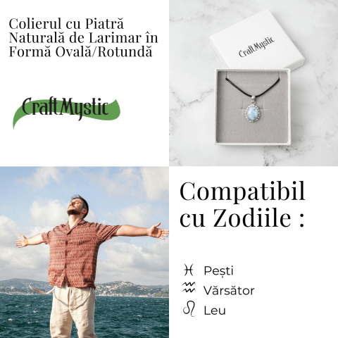 Colier Argintiu cu Larimar Natural Oval/Rotund – Liniste si Conexiune Spirituala [4]