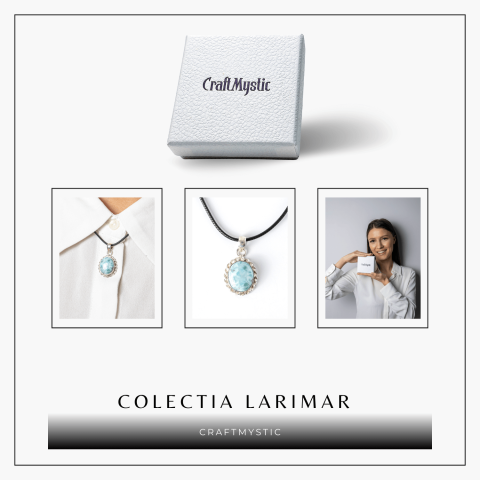 Colier Argintiu cu Larimar Natural Oval/Rotund – Liniste si Conexiune Spirituala [7]