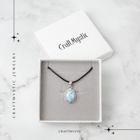 Colier Argintiu cu Larimar Natural Oval/Rotund – Liniste si Conexiune Spirituala [6]