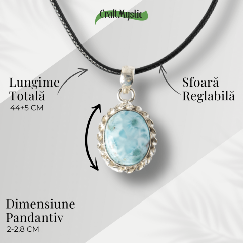 Colier Argintiu cu Larimar Natural Oval/Rotund – Liniste si Conexiune Spirituala [3]