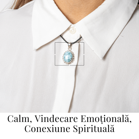 Colier Argintiu cu Larimar Natural Oval/Rotund – Liniste si Conexiune Spirituala [1]