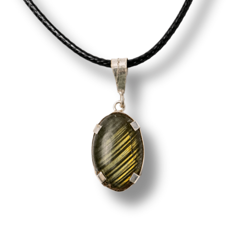 Incredere si Curaj - Colier cu Labradorit Oval pe Snur Cerat – Claritate Interioara, Intuitie si Lumina Mistica