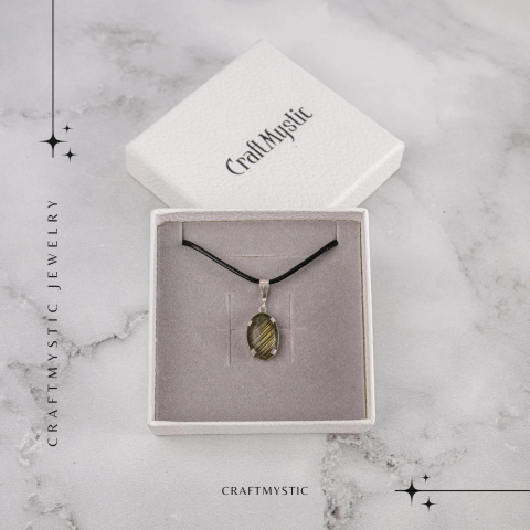 Colier cu Labradorit Oval pe Snur Cerat – Claritate Interioara, Intuitie si Lumina Mistica [6]