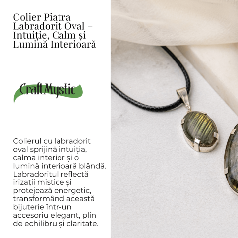 Colier cu Labradorit Oval pe Snur Cerat – Claritate Interioara, Intuitie si Lumina Mistica [2]