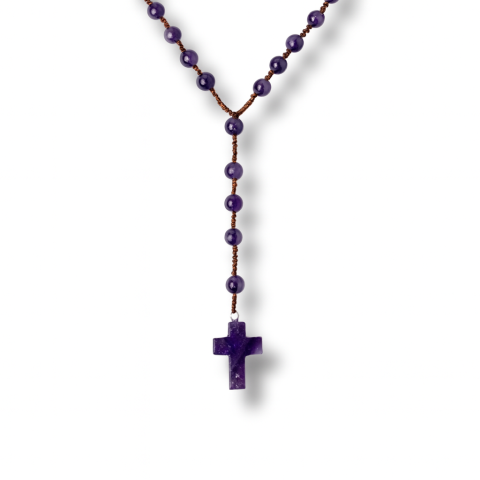 Protectie - Colier cu Margele din Ametist Natural si Pandantiv Cruce – Liniste Interioara si Protectie Spirituala