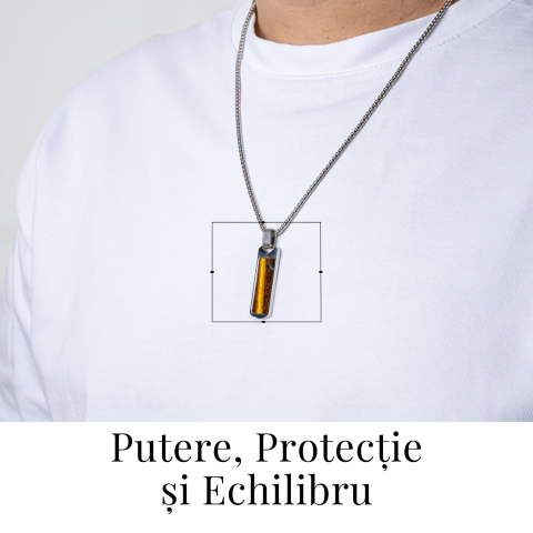 Colier Otel Inoxidabil cu Ochi de Tigru Natural – Pandantiv Dreptunghiular al Curajului [1]
