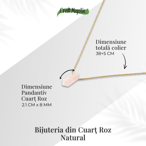 Colier din Cuart Roz Natural cu Pandantiv Fatetat Hexagonal [3]
