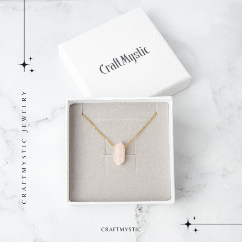 Colier din Cuart Roz Natural cu Pandantiv Fatetat Hexagonal [7]