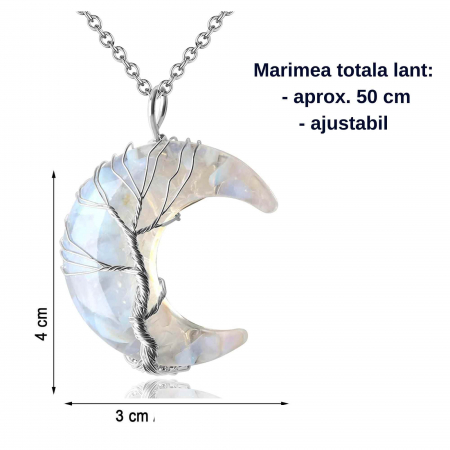 Colier cu pandantiv model semiluna cu arborele vietii - Realizat din piatra de cristal transparent si rasina naturala [1]
