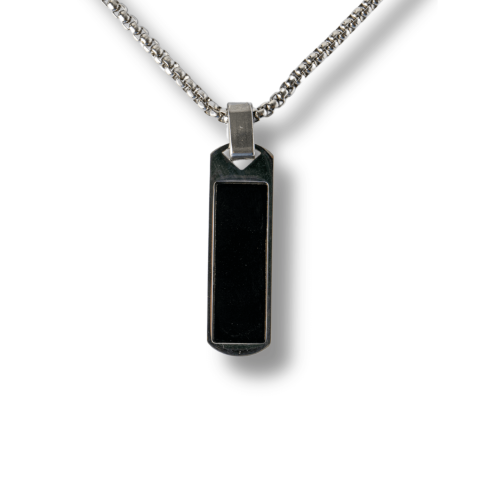 Creativitate si Inspiratie - Colier din Otel Inoxidabil cu Obsidian Natural – Pandantiv Dreptunghiular Protectie si Transformare