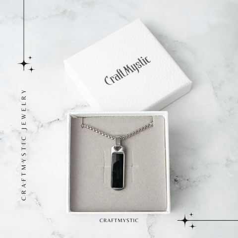 Colier din Otel Inoxidabil cu Obsidian Natural – Pandantiv Dreptunghiular Protectie si Transformare [6]