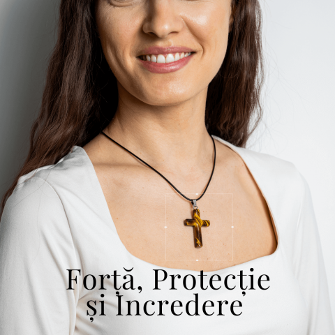 Colier cu Ochi de Tigru Natural in Forma de Cruce – Protectie si Echilibru Energetic [1]